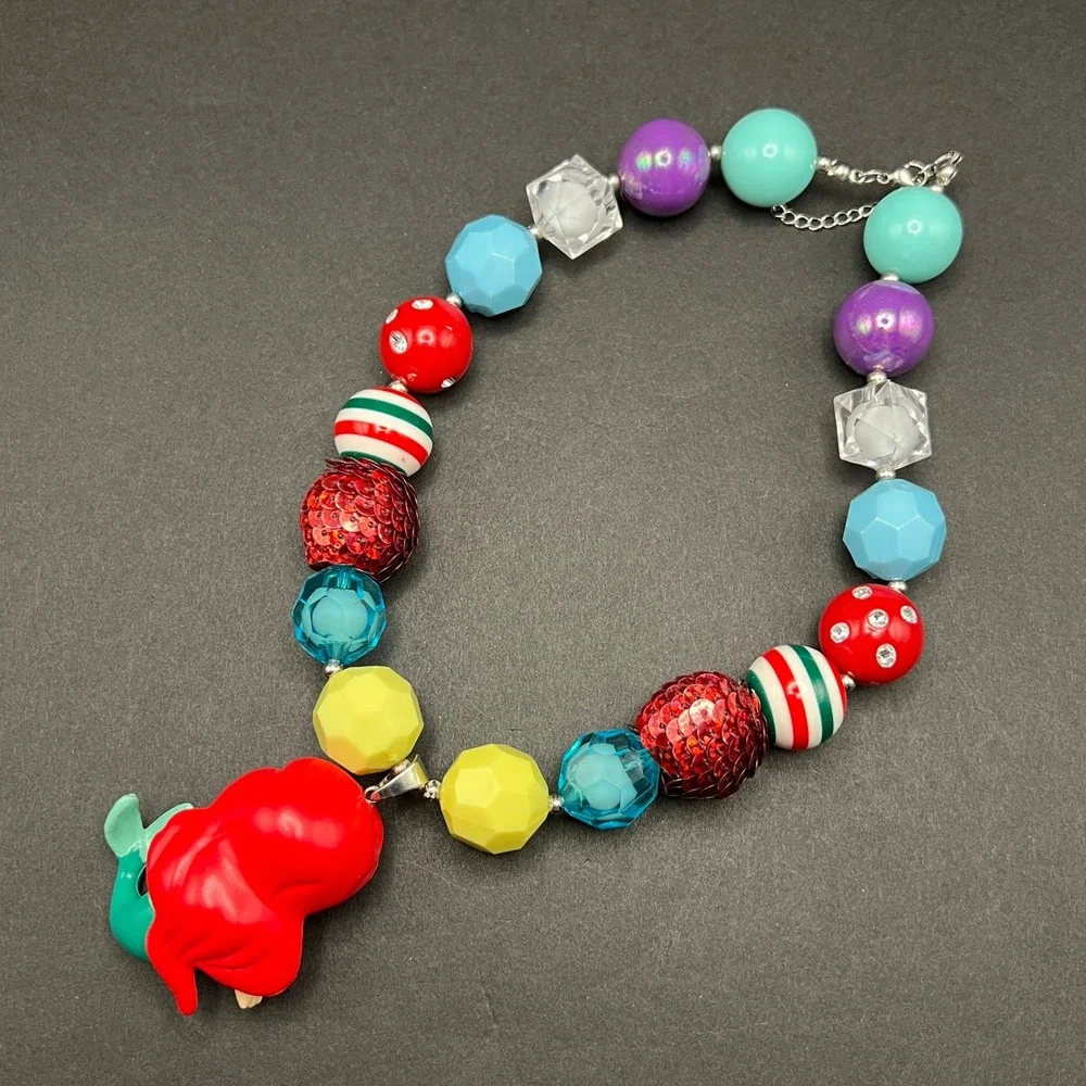Mermaid Bubblegum Bead Necklace Multicolor Chunky Kidcore Little Ariel